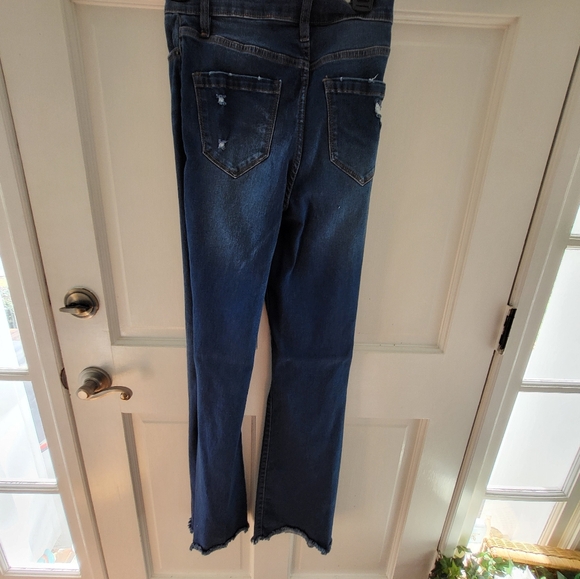 4/$19 Fashion Nova bootcut distressed medium wash stretch jeans frayed hem Sz 3 - Picture 7 of 8